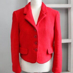 Express Tailleur Vintage 90's Red Fleece Button-Up Cropped Blazer Size Small